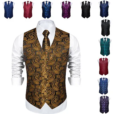 Men's Waistcoat Vintage Purple Floral Silk Wedding Formal Vest Suit Tie Set Prom • $24.99