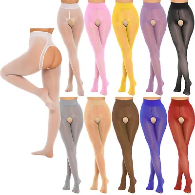 Womens Oil Silk Sheer Pantyhose Hollow Out Suspender Tight Thigh High Stockings • $5.51