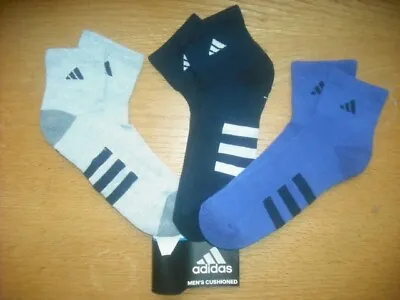 Mens/Womens NWT Adidas Quarter Ankle Socks 3prs Multi-Blues Cushioned Sz:M-L • $13.45