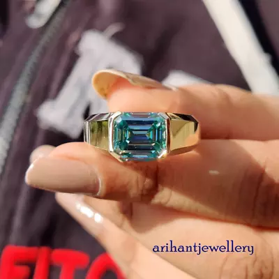 3CT Emerald Cut Blue Moissanite Men's Engagement Wedding Ring 14K Yellow Gold FN • $142.58