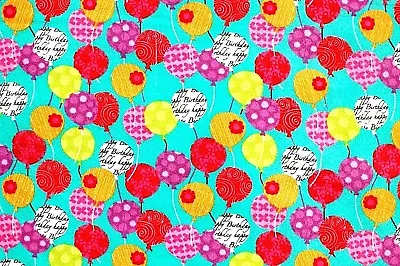 BTY*PERFECT FACE MASKS*BIRTHDAY PARTY BALLOONS 100% COTTON FLANNEL FABRIC 44x36  • £16.38