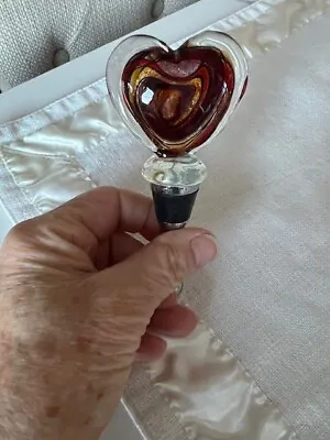 Art Glass Wine Stopper Heart Murano Beautiful Detail Swirl Pattern EUC • $8.95