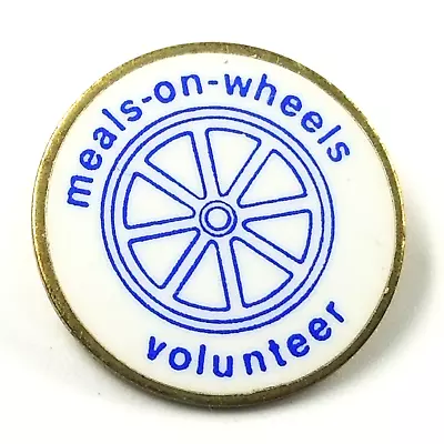 Vintage Meals-On-Wheels Volunteer Gold Tone Enamel Lapel Pin Blue White • $6.49