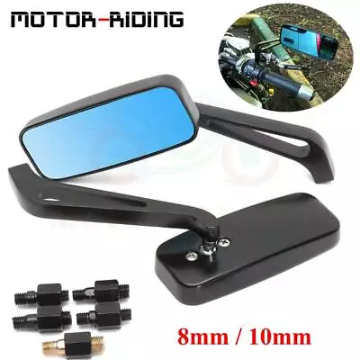 Black Rectangle CNC Motorcycle Mirrors For Harley Cruiser Bobber Chopper Softail • $21.61