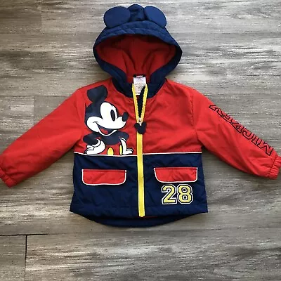 Disney Mickey Mouse Zip Up Hooded Rain Jacket Toddler Boys 2T Red Blue *flaw • $14.99