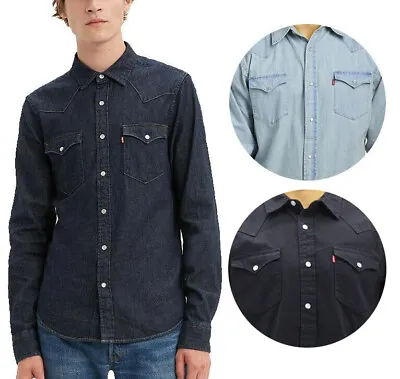 Levi's Mens Barstow Classic Western Denim Pearl Snap Button Casual Dress Shirt • $41.99