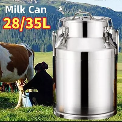 28L/35L Stainless Steel Milk Can Wine Dairy Farm Silicone Seal Storage Can W/Lid • £59.89