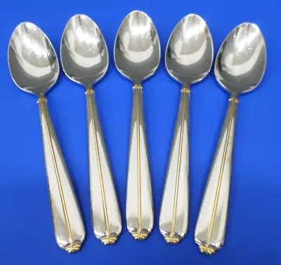 5 - Mikasa TRAPUNTO D'ORO Gold Accent 18/8 Stainless Japan Flatware TEASPOONS • $59.95