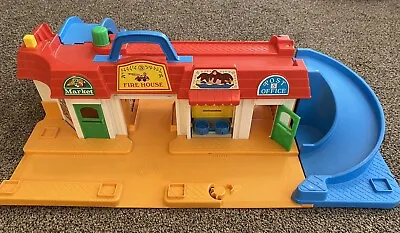 Vintage Fisher Price Main Street Town Little People Village W/ Car Ramps! • $29.99