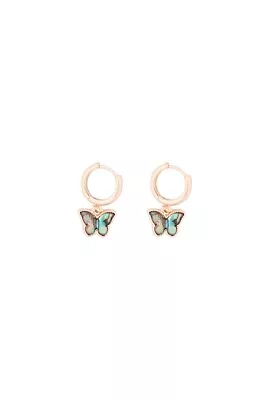 Abalone Shell Butterfly Gold Plate Hoop Earrings Fashion Travel  • $12.95