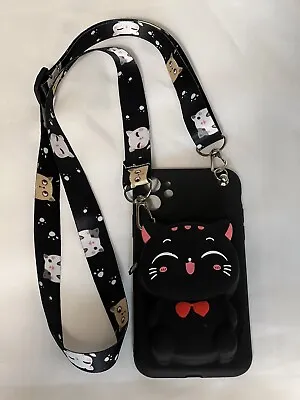Iphone 11 Phone Case Adorable Black Cat Zipper Storage Compartment Cute Lanyard • $13.99