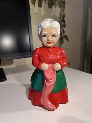 Vtg Ceramic HandPainted Mrs Claus Figurine Statue 10” Stocking Christmas 1970s • $24.99