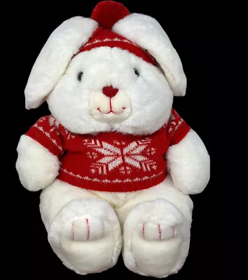 Mervyn’s Vintage 1987 Christmas White Rabbit Bunny Plush Red Sweater EUC Holiday • $27