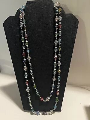 £26.59 • Buy VTG Premier Designs Necklace Multicolor Acrylic Bead SilverTone Long 56”