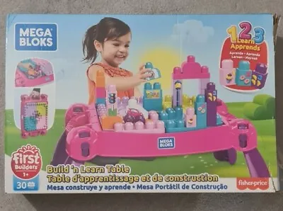 **Mega Blocks Pink Build 'n Learn Table And Construction Blocks** • £15