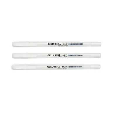 3 X Sakura Gelly Roll White Gel Pen Medium - Cheapest On EBay!!! XPGB-M • £4.35