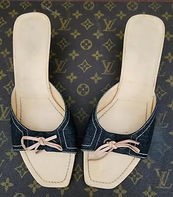 Vintage Rare Y2K Designer Miu Miu Denim Mules Size 38 1/2 With Kitten Heel • $275