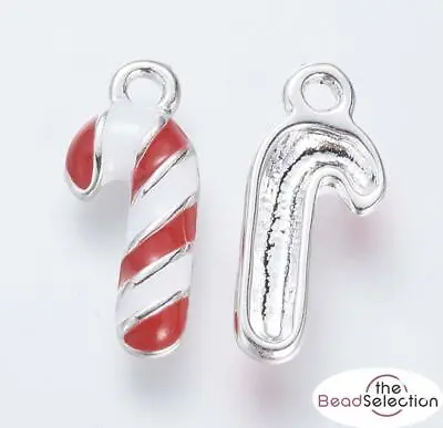  4 CANDY CANE RED AND WHITE ENAMEL XMAS CHARMS PENDANT 19mm TOP QUALITY C258 • £2.99