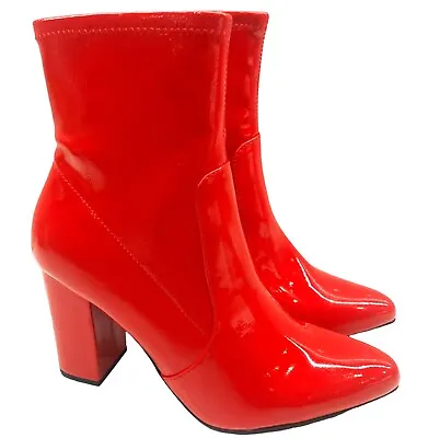 Ladies Womens Mens Fancy Dress Party Block Heel Zip Up Ankle Boots Big Size 7-10 • £9.95