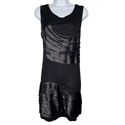 T-Bags Los Angeles Layered Ruffle Shift Dress In Black Knit Sleeveless Women's L • $36