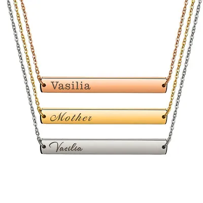 Personalised Bar Necklace Engraved Any Name / Text Gift For Her Birthday Wedding • £7.99