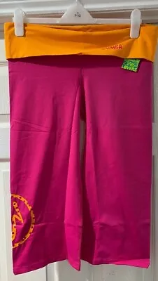 Pink Orange Zumba Workout Pants Gym Dance Trousers Crop Leggings Size 6-8 XS • £7.85