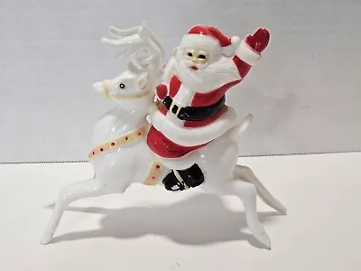 Vintage Rosbro? Santa Claus Riding Reindeer Figurine Hard Plastic MCM • $24.99