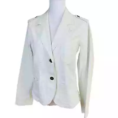 Style& Co. Size M Single Breasted Military Denim Blazer Jacket White Career Work • $30