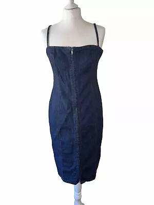 100% Auth Vintage MISS SIXTY Denim Bodycon Dress Indigo Blue Stretch Pencil Y2K • £39