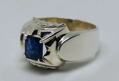 Natural 2 Carat Emerald Cut Blue Sapphire Sterling Silver 926 Handmade Mens Ring • $115