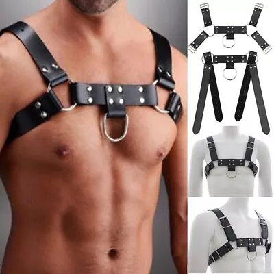 Sexy Men's Faux Leather Chest Body Harness Strap Gay Clubwear Costume Punk Belt • £8.69