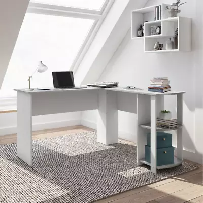 Modern L-Shaped Desk With Side Shelves Grey Office Furniture Office Desk Desk T • $197.09