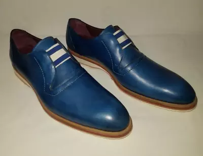 Mezlan Volta Hand Patina Burnised Blue Leather Loafers Men's Size 14 NWOB • $75