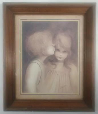 Margaret Kane A Little Kiss Vintage Big Eye Boy & Girl Wood Framed 20  X 17  • $25