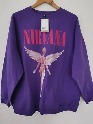 BNWT H&M Nirvana In Utero Print Purple Sweatshirt Size XL * NEW * Grunge • £65