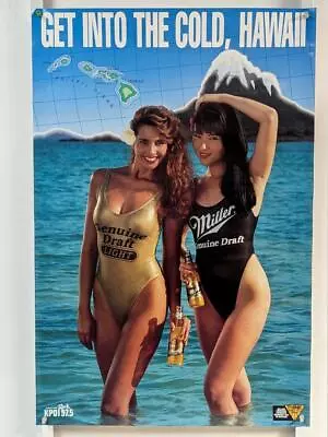 Vintage Beer Poster - Get Into The Cold Hawaii - Miller Genuine Draft MGD • $14.99