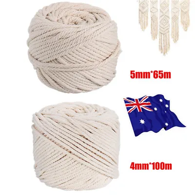 4-5mm Macrame Rope Natural Beige Cotton Twisted Cord Artisan Hand Craft 100M FZ • $15.42