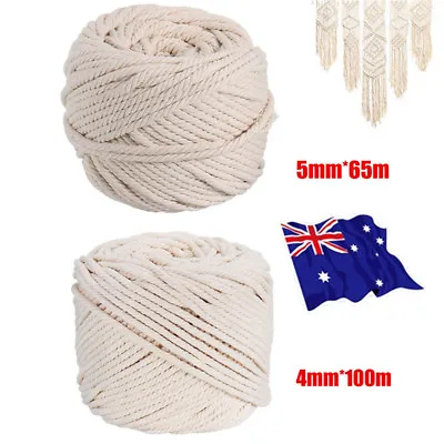 4-5mm Macrame Rope Natural Beige Cotton Twisted Cord Artisan Hand Craft 100M GV • $7.66