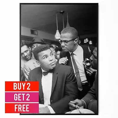 Muhammad Ali Malcolm X Vintage Legends Print Motivation Speakers Poster A5 A4 A3 • £4.99