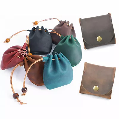 Coin Pouch Case Drawstring Genuine Leather Wallet Squeeze Bag Purse Storage • $9.99