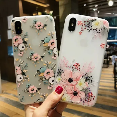 £2.99 • Buy Flowers Floral Silicone Rubber Soft Phone Cover IPhone 6 6S 7 8 Plus X XR XS Max