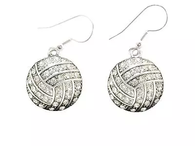 Volleyball Clear Crystal Silver Plated Earrings Jewelry Wire Hook Mom Team Ball • $19.49