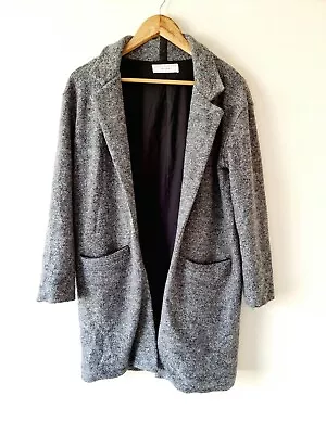 VIKTORIA + WOODS Wool Leather Trim Jacket Coat Blazer Grey Size 1 Au 8 10 • $129.50