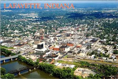 Lafayette IN Indiana  CITY & WABASH RIVER~Bridges  AERIAL VIEW  4X6 Postcard • $5.89