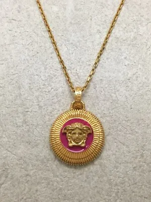 Versace Medusa Biggie Gold Pink Necklace Chain Pendant With Original Box • $304.99