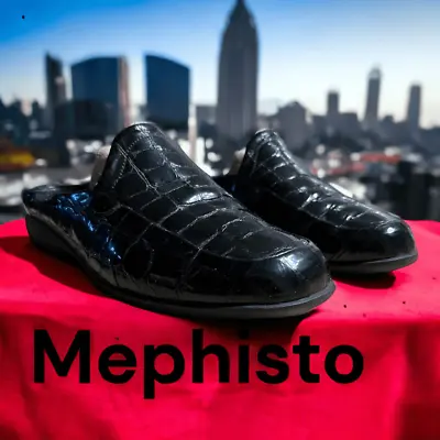 Mephisto Women's Cool-Air Croc Embossed Leather Slip-On Mule Shoes Black Size 5 • $65