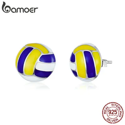 BAMOER Enamel Volleyball S925 Sterling Silver Stud Earrings For Women Jewelry • $11.87
