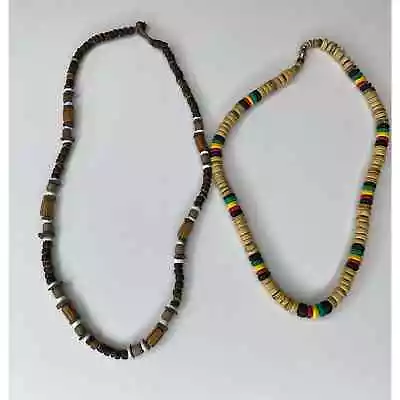Y2K 90s Shell Rasta Coconut Beaded Necklaces Lot Of 2 Island Hippie Boho • $14.99