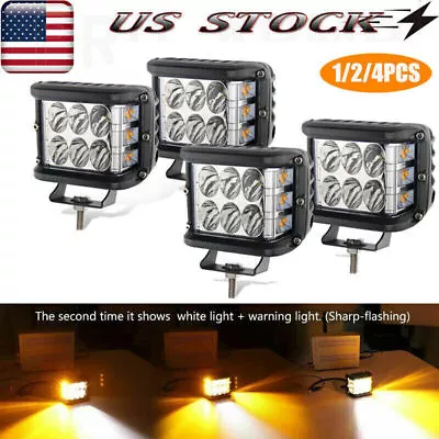 2/4PCS 4  LED Work Light Bar Cube Side Shooter Pod White&Amber Strobe Lamp SUV • $15.99