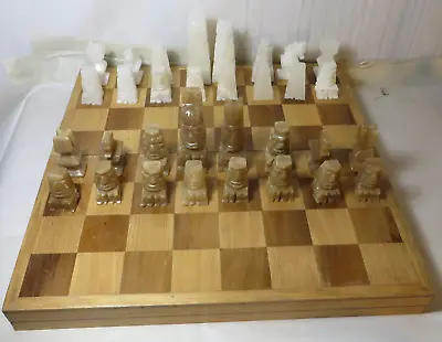 Vintage Quartz Onyx Chess Set Mexico Marble 16  X 16  • $89.99